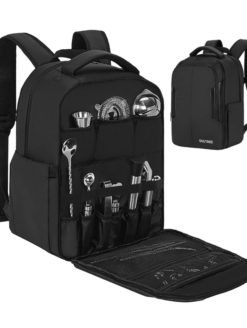 Bartender Travel Backpack Cocktail Shaker Set Carrying Bag Only Black